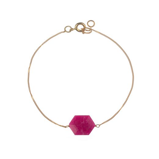Pulsera Plata Dorada Mujer PUM0053DORU Piedras Minerales Rubí Hexagonal