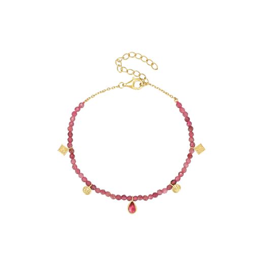 Pulsera Plata Dorada Mujer PUM0055DOTR Piedras Minerales Turmalina Rosa