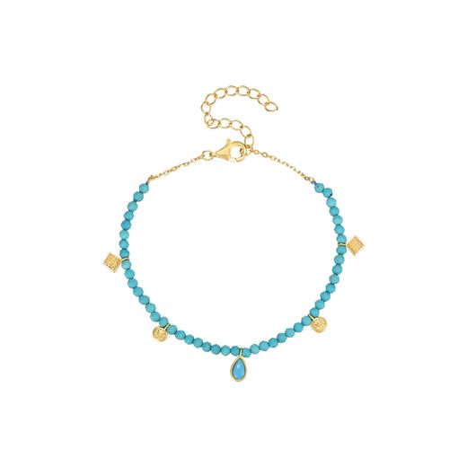 Pulsera Plata Dorada Mujer PUM0055DOTU Piedras Minerales Turquesa