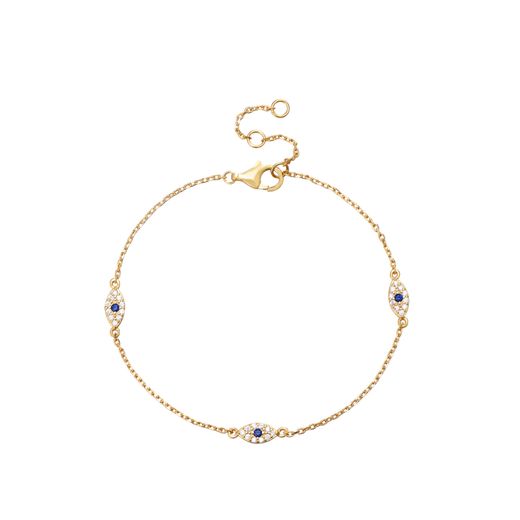 Pulsera Plata Dorada Mujer PUZ0114DO Ojo Turco Circonitas Azul Bicolor Blancas