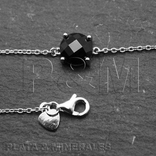 Pulsera Plata Mujer PUM0011RHOX Piedras Minerales Onix Negro