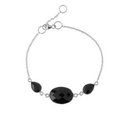 Pulsera Plata Mujer PUM0034RHOX Piedras Minerales Onix Negro