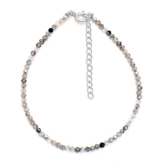 Pulsera Plata Mujer PUM0036RHCN Piedras Minerales Cuarzo Rutilado Negro