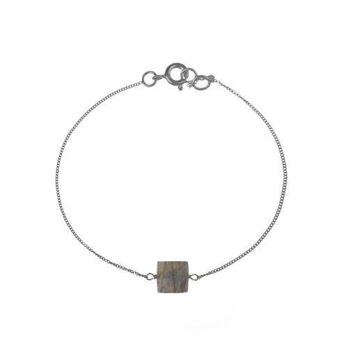 Pulsera Plata Mujer PUM0052RHLA Piedras Minerales Labradorita Cuadrada