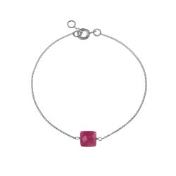 Pulsera Plata Mujer PUM0052RHRU Piedras Minerales Rubí Cuadrada