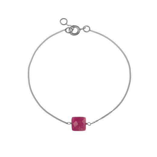 Pulsera Plata Mujer PUM0052RHRU Piedras Minerales Rubí Cuadrada