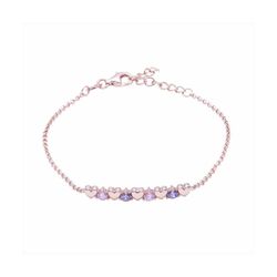 Pulsera Plata Rosa B20050PL Corazones Circonitas Azules y Moradas
