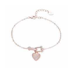 Pulsera Plata Rosa B20054PP Colgante Corazon Circonitas