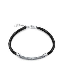 Pulsera Plata Viceroy Hombre 13258P000-95 Cadena Plateada Piel Negra Trenzada