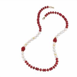 Pulsera Sovrani Bronce 20+3cm J10798 Chapado Perlas Y Piedras Rojas