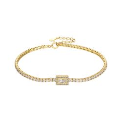 Pulsera Tenis Plata Dorada Mujer PUZ0120DO Circonita Rectangular