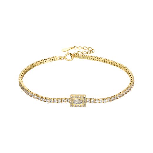 Pulsera Tenis Plata Dorada Mujer PUZ0120DO Circonita Rectangular