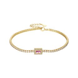 Pulsera Tenis Plata Dorada Mujer PUZ0120DOZR Circonita Rectangular Rubí
