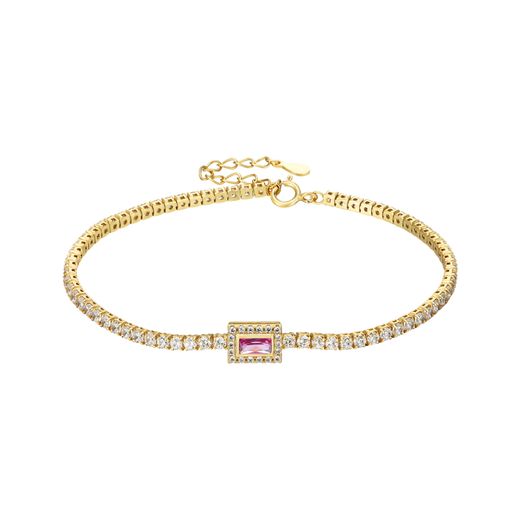 Pulsera Tenis Plata Dorada Mujer PUZ0120DOZR Circonita Rectangular Rubí