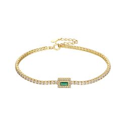 Pulsera Tenis Plata Dorada Mujer PUZ0120DOZV Circonita Rectangular Verde