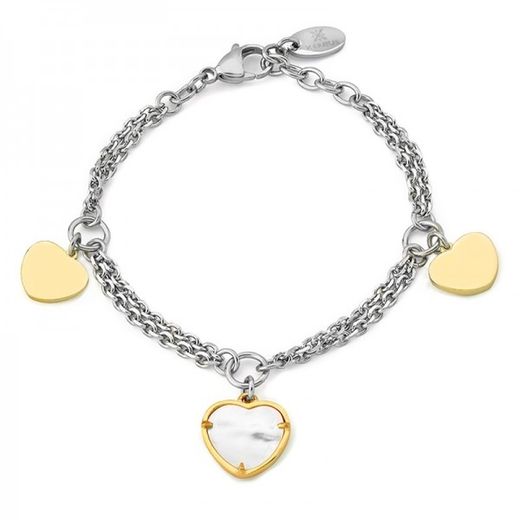 Bracelet Xernus en acier doré bicolore 3078-AA, cœur en nacre