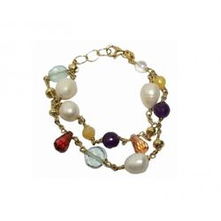 Pulsera Xernus Plata Dorada 1BR2240 Cristales De Fantasia Multicolor