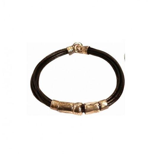 Xernus Gold Silver Bracelet 3NF2797 Black Leather with Charm
