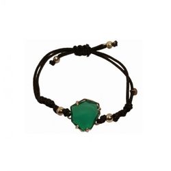 Pulsera Xernus Plata Dorada 3NF2812 Cuerda Negra Cristal Verde