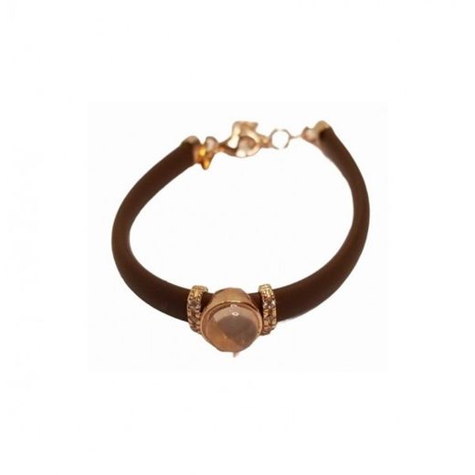 Bracelet Xernus en argent plaqué or 3NF2817 en silicone marron avec breloque et zircone