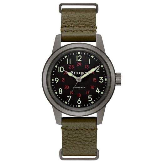 Reloj Bulova Hombre 98A255 Piel Verde Automático Hack Watch