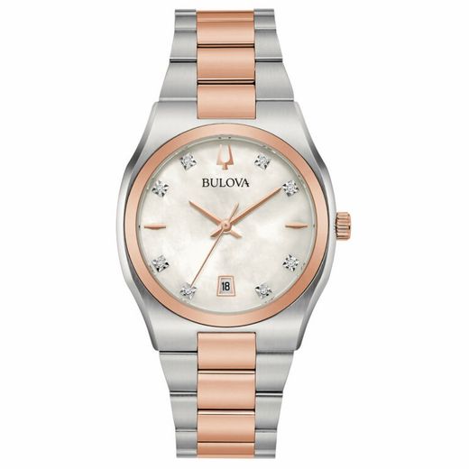 Relógio Feminino Bulova 98P199 Aço Bicolor Diamantes Rosa