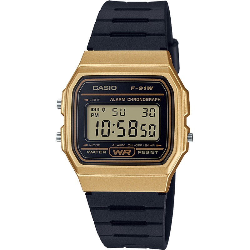Casio F91WG-9 Reloj digital con correa negra retro para hombre, con alarma  facial, color dorado, Oro, Cronógrafo, Digital