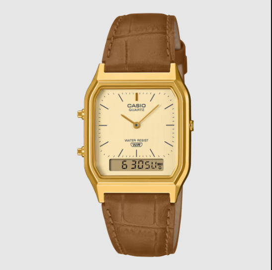 Reloj Casio Hombre AQ-230EGL-9A Piel Marrón Acero Dorado Analógico-Digital