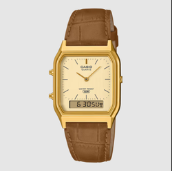 Reloj Casio Hombre AQ-230EGL-9A Piel Marrón Acero Dorado Analógico-Digital