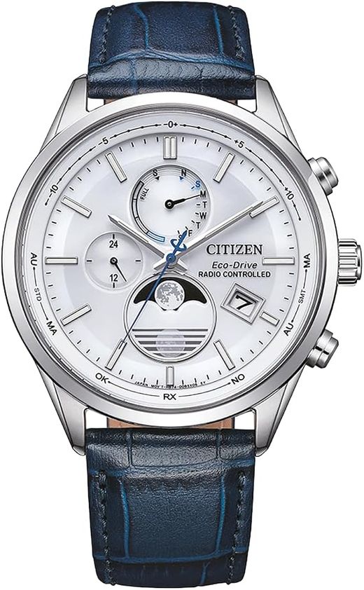 Reloj Citizen Hombre BY1030-09A Radio Controlled Moonphase Eco-Drive Piel Azul Acero
