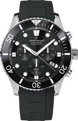 Reloj Claude Bernard Hombre 10252 3NBCA NIB Swiss Made Sport Negro Cronógrafo Acero Analógico