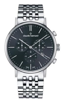 Reloj Claude Bernard Hombre 10258 3 NIN Swiss Made Piel Negra Cronógrafo Acero Analógico