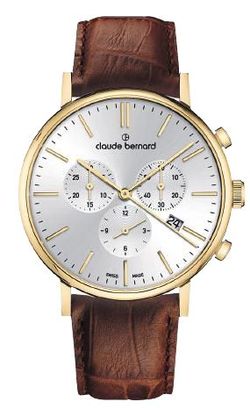 Reloj Claude Bernard Hombre 10258 37J AID Swiss Made Piel Marrón Cronógrafo Acero Dorado Analógico
