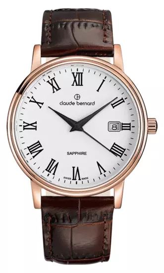 Reloj Claude Bernard Hombre 53009 37R BR Swiss Made Piel Marrón Acero Rose Analógico