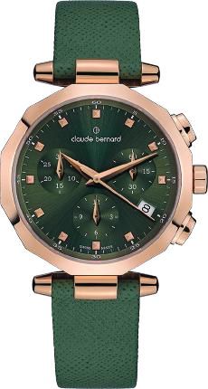 Reloj Claude Bernard Mujer 10251 37RCV VIR Swiss Made Sport Verde Cronógrafo Acero Dorado Analógico