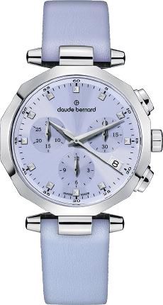 Reloj Claude Bernard Mujer 10251 3CLA LAN Swiss Made Piel Lila Cronógrafo Acero Analógico