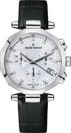 Reloj Claude Bernard Mujer 10251 3CN NAN Swiss Made Piel Negra Cronógrafo Acero Analógico