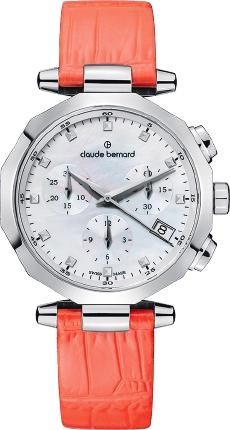 Reloj Claude Bernard Mujer 10251 3CO NAN Swiss Made Piel Naranja Cronógrafo Acero Analógico