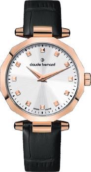 Reloj Claude Bernard Mujer 20229 37RCN AIR Swiss Made Piel Negra Acero Rose Analógico