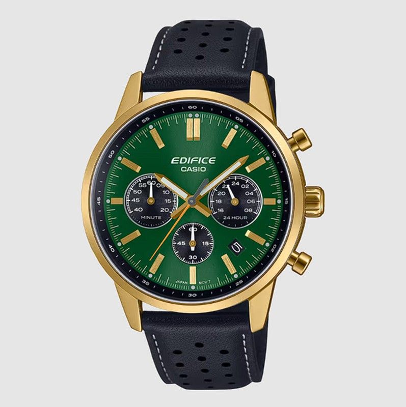 Reloj Edifice Casio Hombre EFR-575CL-3AER Piel Negro Esfera Verde