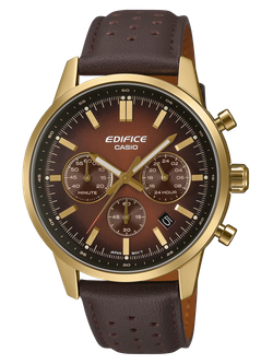Reloj Edifice Hombre EFR-575CL-5A Piel Marrón Cronógrafo Acero Dorado Analógico