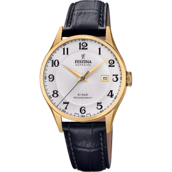 Reloj Festina Hombre F20010/1 Acero Dorado Correa Piel Negra Analógico