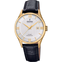 Reloj Festina Hombre F20010/2 Acero Dorado Correa Piel Negra Analógico