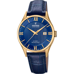 Reloj Festina Hombre F20010/3 Acero Dorado Correa Piel Azul Analógico