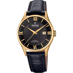 Reloj Festina Hombre F20010/4 Acero Dorado Correa Piel Negra Analógico