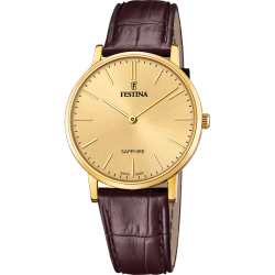 Reloj Festina Hombre F20016/2 Acero Dorado Correa Piel Marrón Analógico