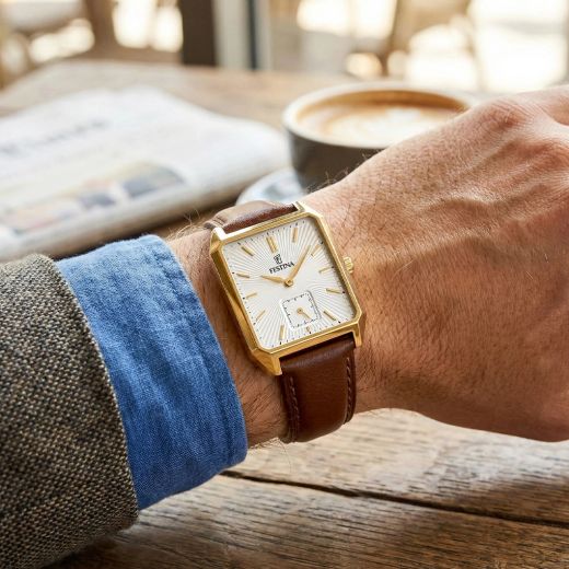 Reloj Festina Hombre F20780/3 Piel Marrón Acero Dorado Analógico