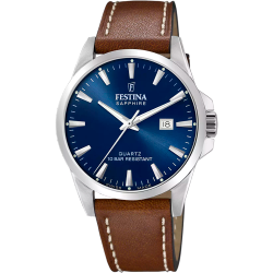 Reloj Festina Hombre Swiss Made F20025/3 Piel Marrón Acero Analógico