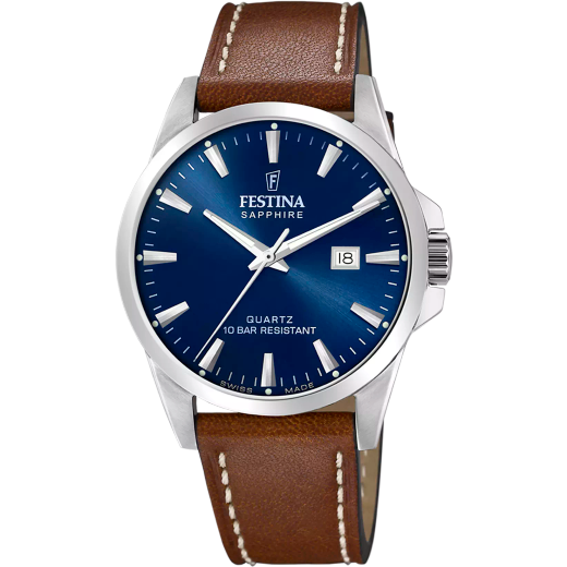 Reloj Festina Hombre Swiss Made F20025/3 Piel Marrón Acero Analógico