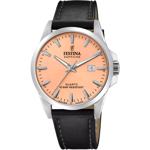 Reloj Festina Hombre Swiss Made F20025/6 Piel Negra Acero Analógico